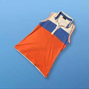 Golfino Sleeveless Unisex Polo; Tri-Color White, Blue, Orange - MISSING 1 BUTTON